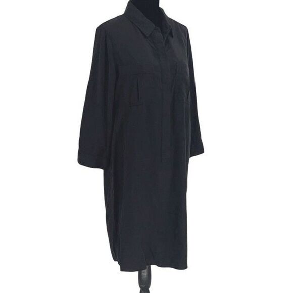 Carly Jean LA Womens 1/2 Button Front Tencel Collared Dress Black Medium NWT - Picture 1 of 9